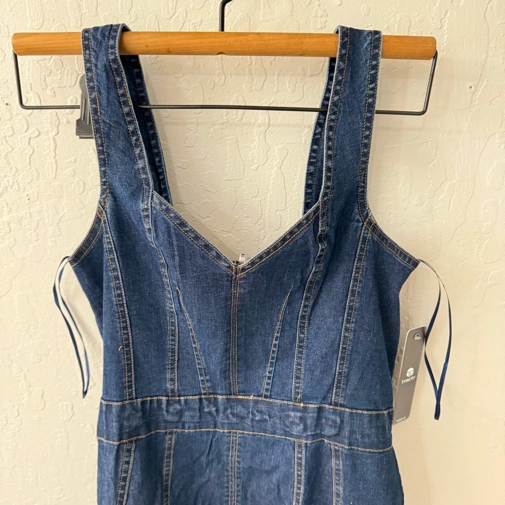 Tractr Denim Farm Western Boho Pleated Tank Zip Back Midi Dress Medium - Picture 5 of 9
